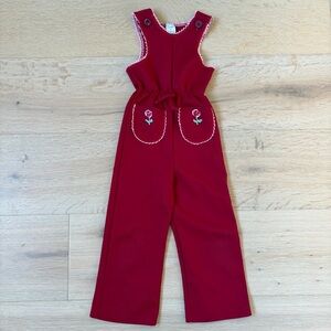 Vintage Carter’s Girls Jumpsuit Romper 4T Red Embroidered 90s *N25